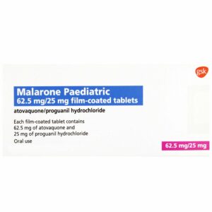 Box of Malarone Paediatric Tablets for child malaria prevention
