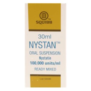 Nystan Oral Suspension 30ml bottle for treating oral thrush