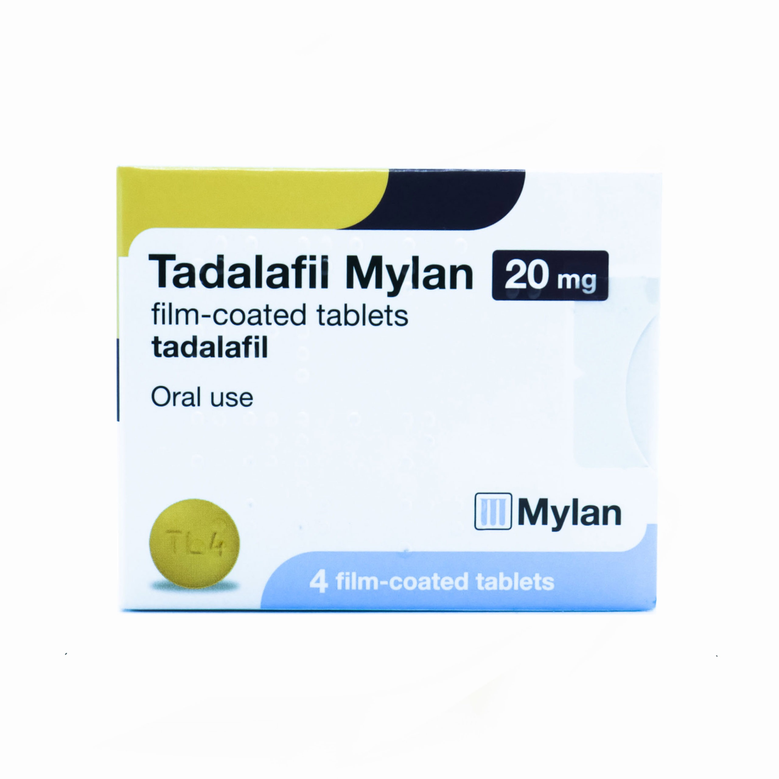 Box of Tadalafil Mylan film-coated tablets for erectile dysfunction